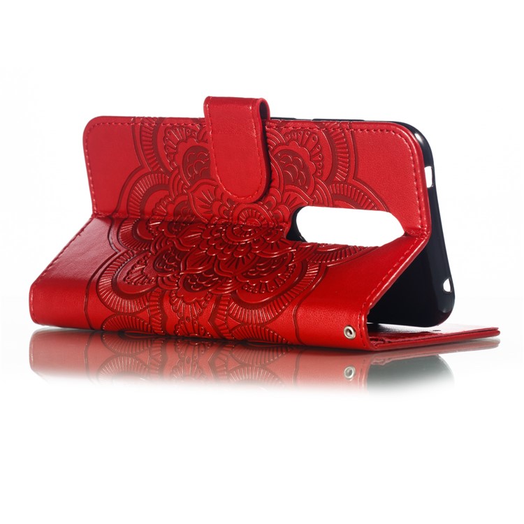 Imprint Mandala Flower Leather Wallet Case for Nokia 4.2 (2019) - Red-7