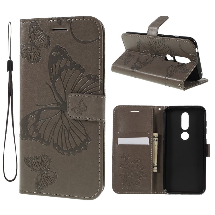 Imprint Butterfly Leather Wallet Phone Shell for Nokia 4.2 (2019) - Grey-1