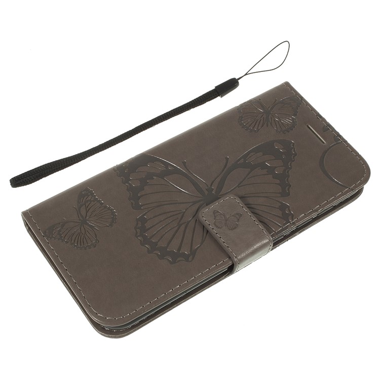 Imprint Butterfly Leather Wallet Phone Shell for Nokia 4.2 (2019) - Grey-10