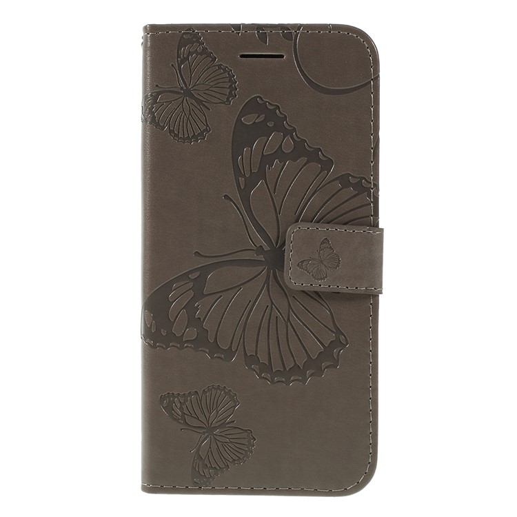 Imprint Butterfly Leather Wallet Phone Shell for Nokia 4.2 (2019) - Grey-3