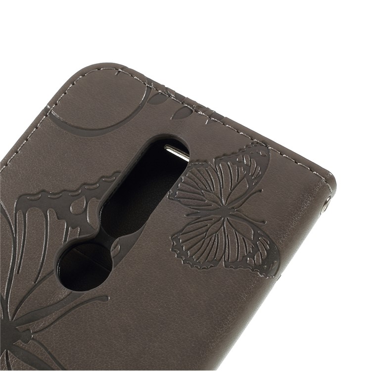 Imprint Butterfly Leather Wallet Phone Shell for Nokia 4.2 (2019) - Grey-5