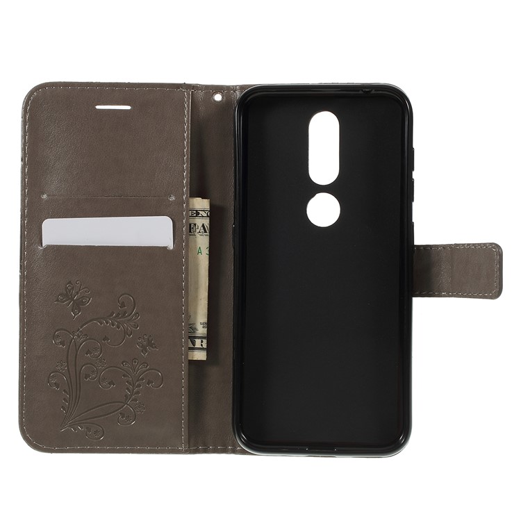 Imprint Butterfly Leather Wallet Phone Shell for Nokia 4.2 (2019) - Grey-9