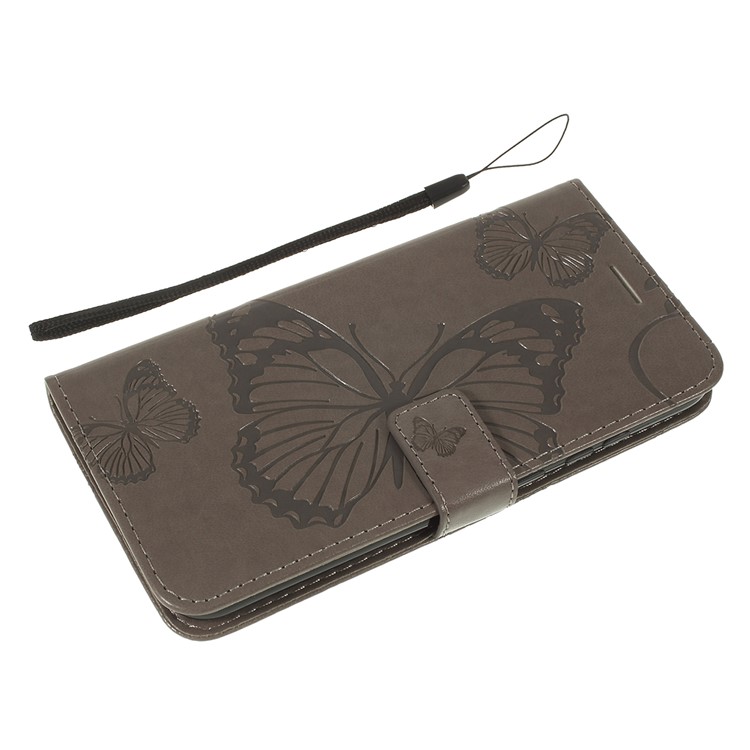 Imprint Butterfly Flower Leather Wallet Phone Cover for Nokia 7.1 Plus/8.1/X7 - Grey-10