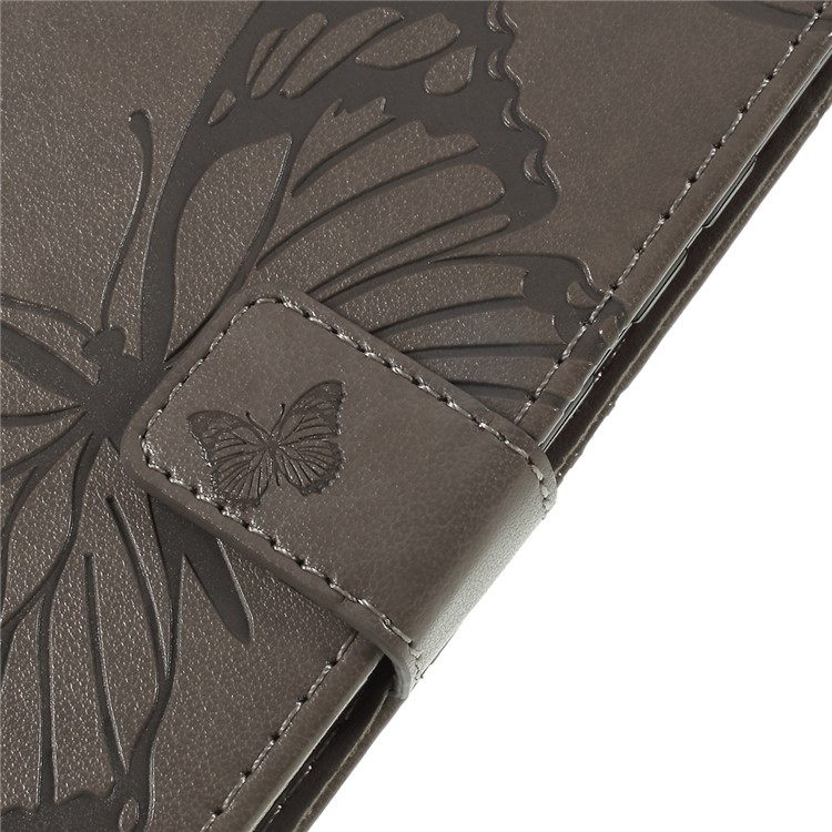 Imprint Butterfly Flower Leather Wallet Phone Cover for Nokia 7.1 Plus/8.1/X7 - Grey-6