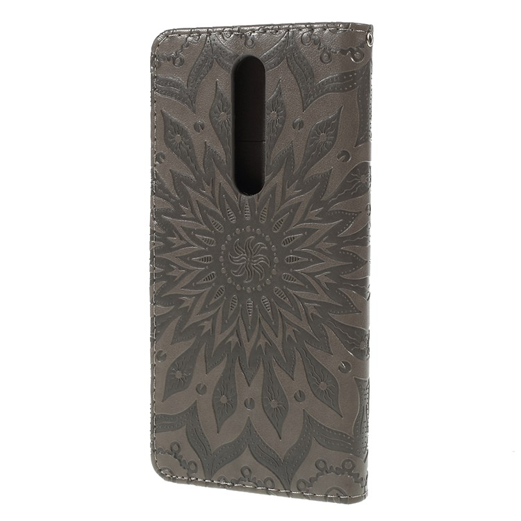 Imprint Sunflower Wallet Leather Stand Case for Nokia 3.1 Plus - Grey-2