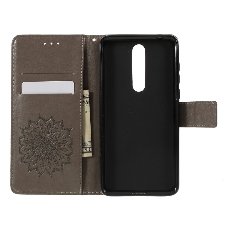 Imprint Sunflower Wallet Leather Stand Case for Nokia 3.1 Plus - Grey-8