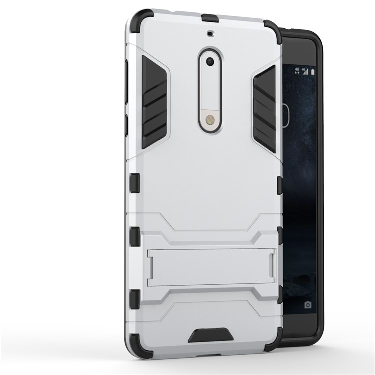 Cool Guard Plastic TPU Back Cover with Kickstand for Nokia 5 - Silver-2