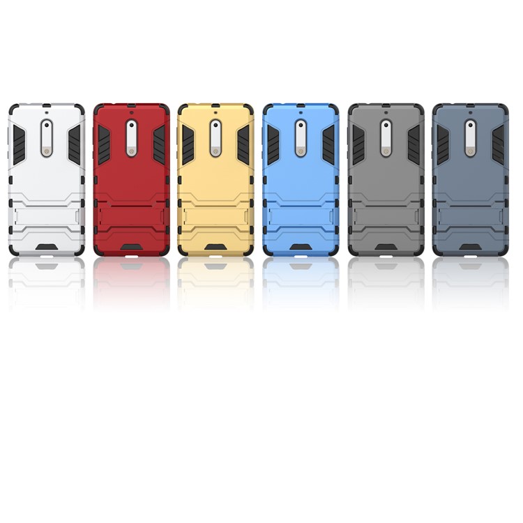 Cool Guard Plastic TPU Back Cover with Kickstand for Nokia 5 - Silver-3