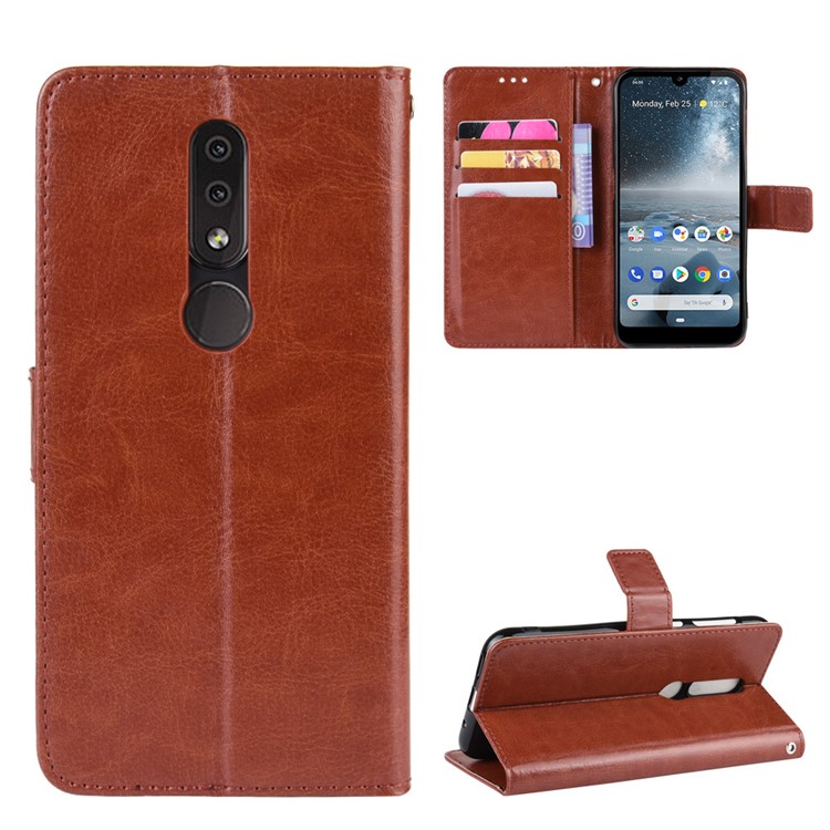 Crazy Horse Leather Stand Wallet Phone Case Cover for Nokia 4.2 (2019) - Brown-1