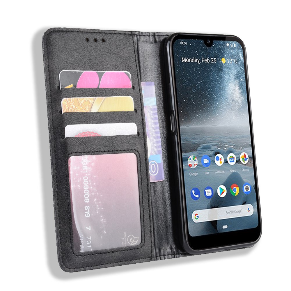 Auto-absorbed Vintage Leather Wallet Phone Shell Case for Nokia 4.2 (2019) - Black-4