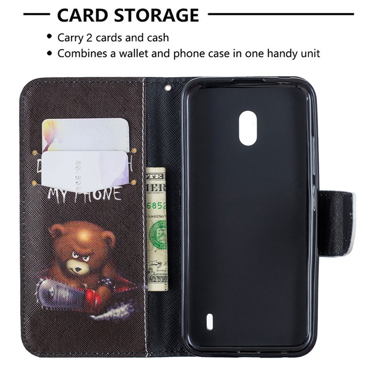Printing Style PU Leather Flip Stand Phone Case for Nokia 2.2 - Bear And Its Warnings-6