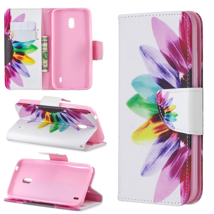 Caja Del Teléfono Del Soporte Del Tirón Del Cuero De La PU Del Estilo De La Impresión Para Nokia 2.2 - Patrón De Pétalos-1