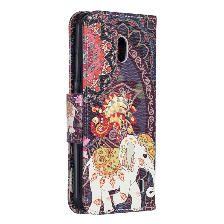 Pattern Printing Wallet Stand Flip Leather Phone Shell for Nokia 2.2 - Elephant and Malanda Flower-3