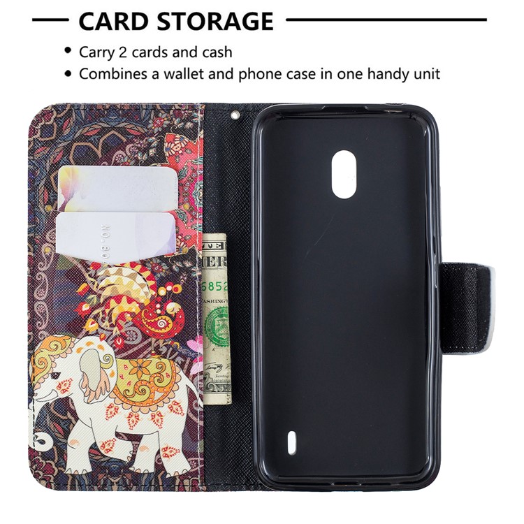 Pattern Printing Wallet Stand Flip Leather Phone Shell for Nokia 2.2 - Elephant and Malanda Flower-6