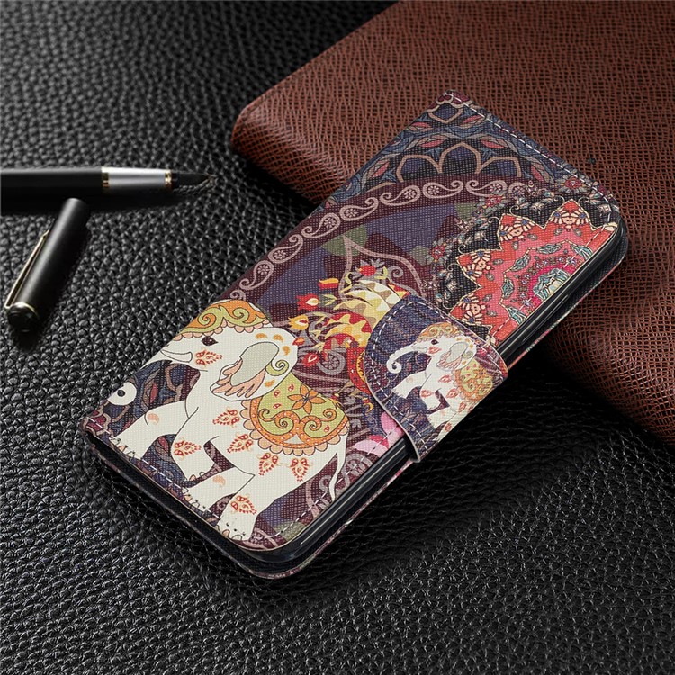 Pattern Printing Wallet Stand Flip Leather Phone Shell for Nokia 2.2 - Elephant and Malanda Flower-7