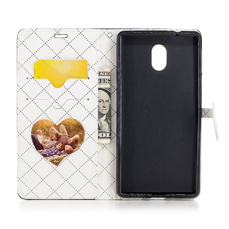 Love Heart Contrasting Color Leather Wallet Mobile Casing for Nokia 3 - Black-8