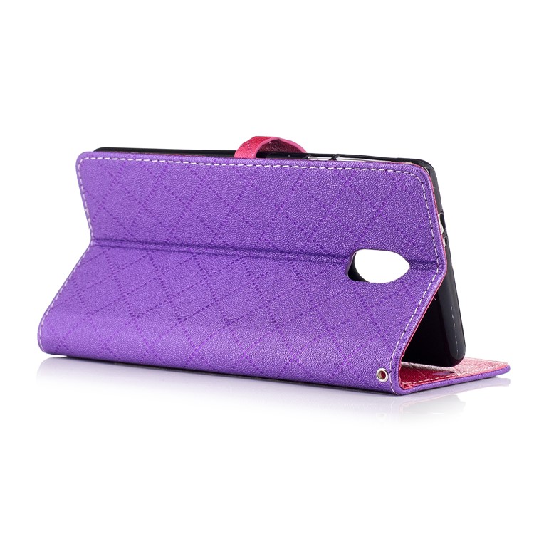 Love Heart Contrasting Color Leather Wallet Mobile Case for Nokia 3 - Purple-4