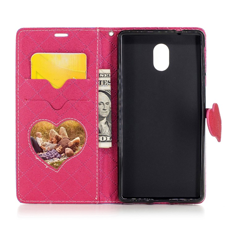 Love Heart Contrasting Color Leather Wallet Mobile Case for Nokia 3 - Purple-8