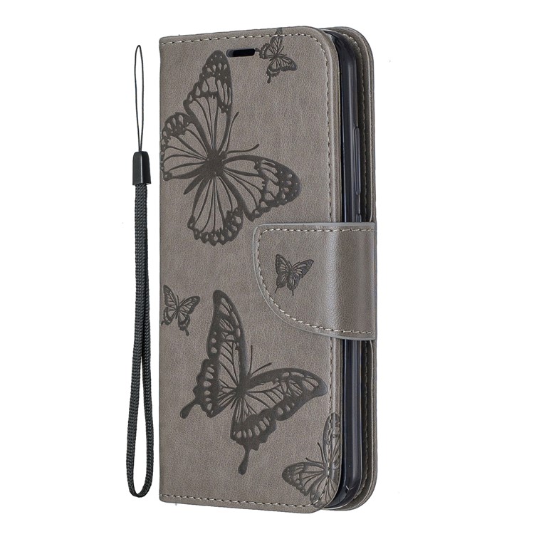 Imprint Butterfly Wallet Stand PU Leather Phone Case for Nokia 2.2 - Grey-2