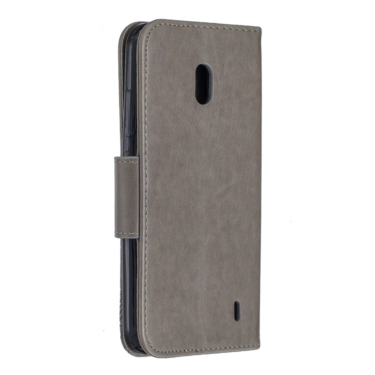 Imprint Butterfly Wallet Stand PU Leather Phone Case for Nokia 2.2 - Grey-3