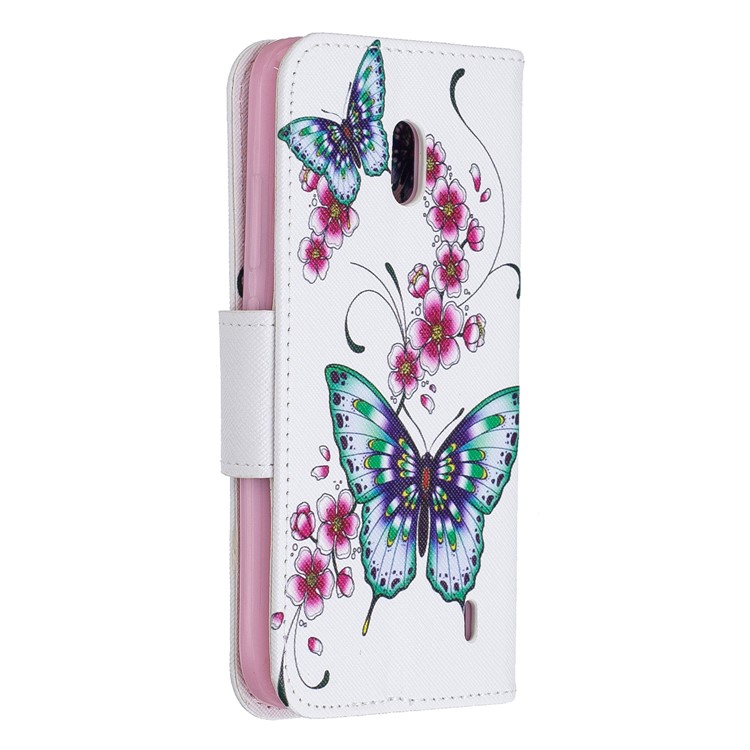 Funda Billetera De Piel Con Estampado Estampado Para Nokia 2.2 - Mariposa Y Flor-3