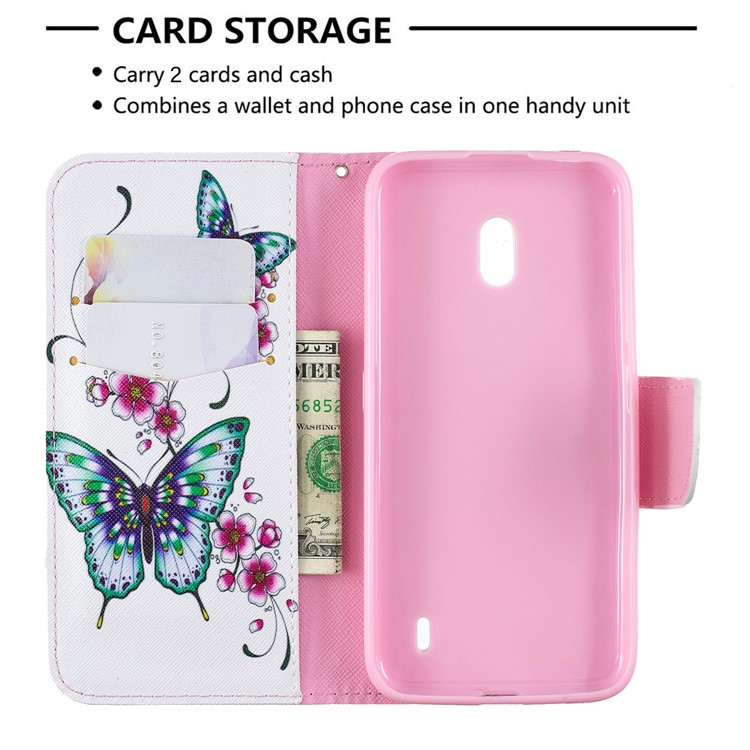 Funda Billetera De Piel Con Estampado Estampado Para Nokia 2.2 - Mariposa Y Flor-6