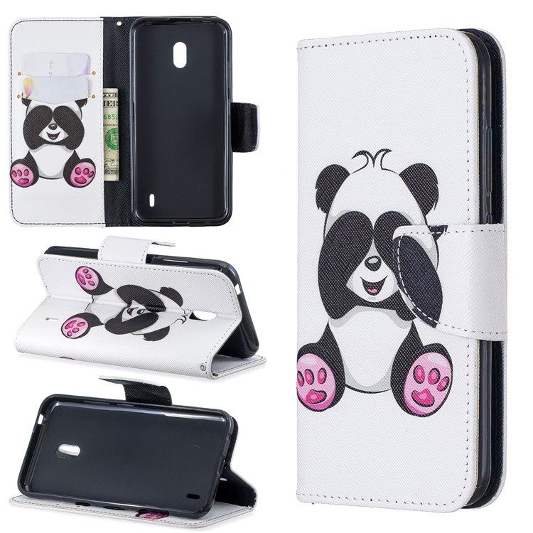 Pattern Printing Leather Wallet Case for Nokia 2.2 - Cute Panda-1