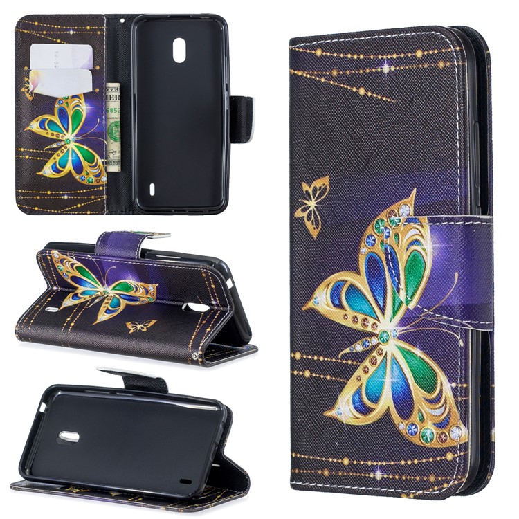 Funda Billetera De Piel Con Estampado Estampado Para Nokia 2.2 - Mariposa Coloreada-1