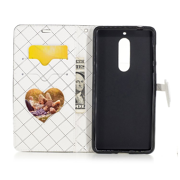 Love Heart Contrasting Color Leather Wallet Protective Case for Nokia 5 - Black-8