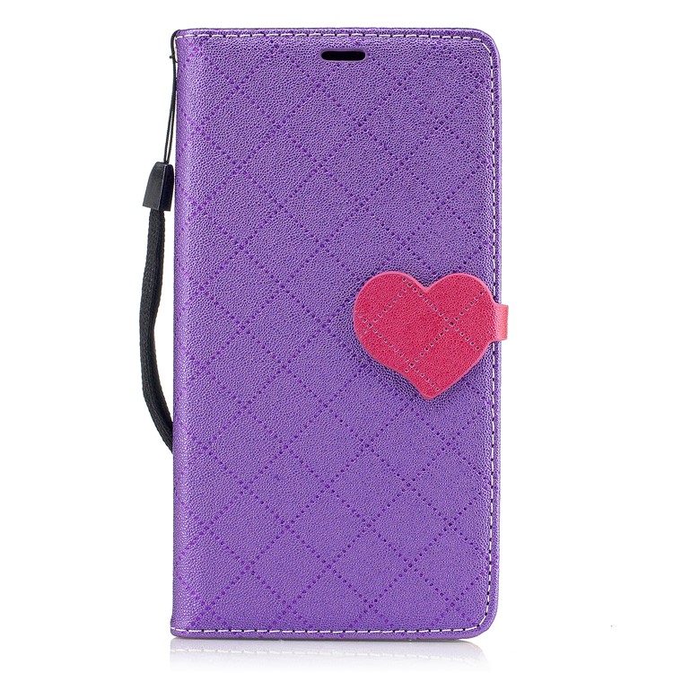 Love Heart Two-tone Leather Wallet Stand Cover with Lanyard for Nokia 5 - Purple-2