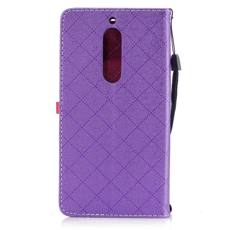 Love Heart Two-tone Leather Wallet Stand Cover with Lanyard for Nokia 5 - Purple-3