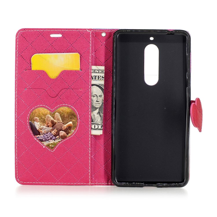 Love Heart Two-tone Leather Wallet Stand Cover with Lanyard for Nokia 5 - Purple-8