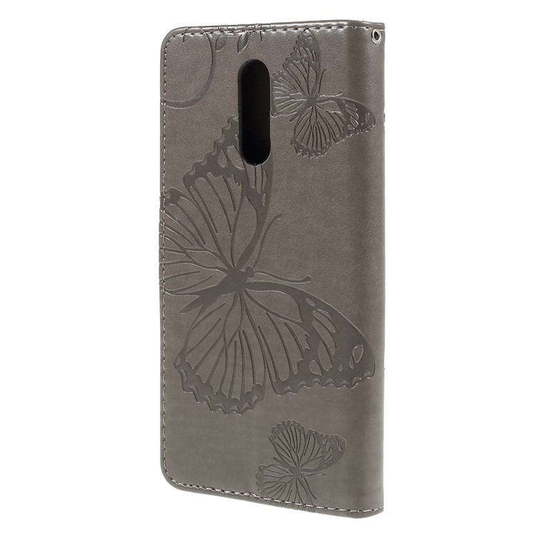 Imprint Butterfly Leather Wallet Case for Nokia 3.2 - Grey-2