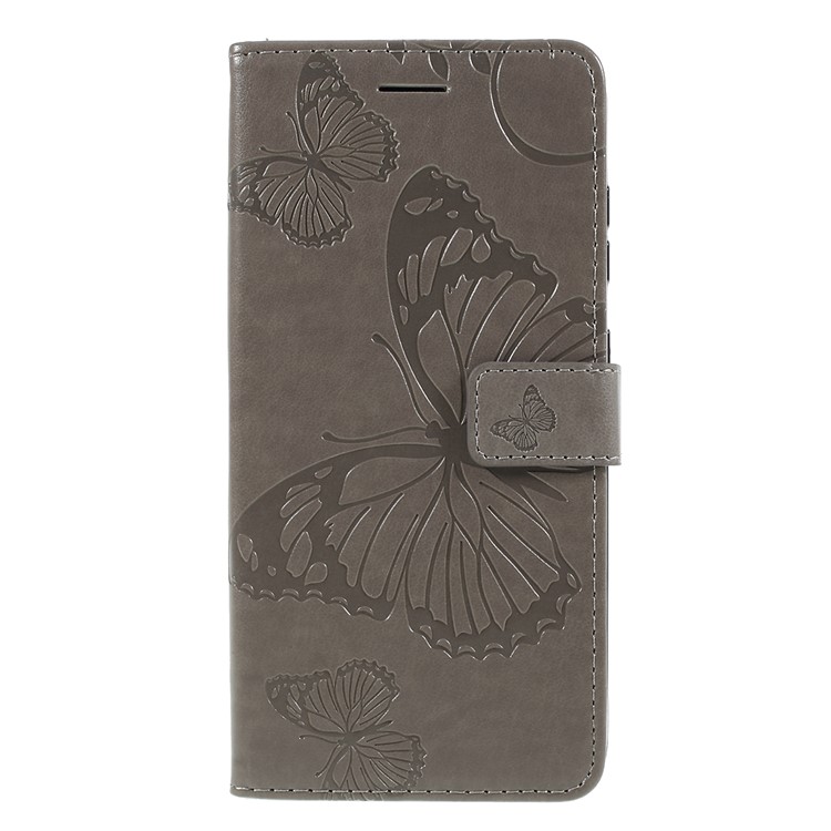 Imprint Butterfly Leather Wallet Case for Nokia 3.2 - Grey-3