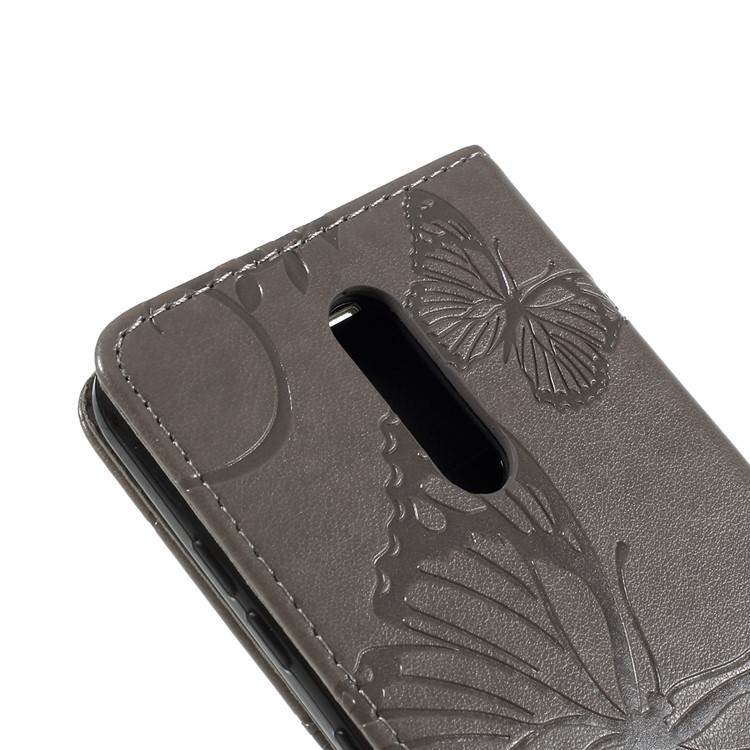 Imprint Butterfly Leather Wallet Case for Nokia 3.2 - Grey-5