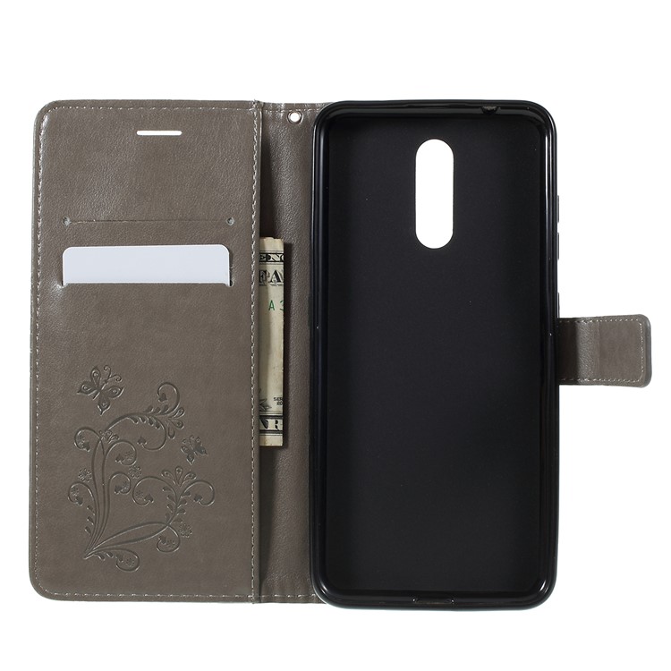 Imprint Butterfly Leather Wallet Case for Nokia 3.2 - Grey-8