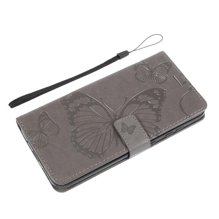 Imprint Butterfly Leather Wallet Case for Nokia 3.2 - Grey-9