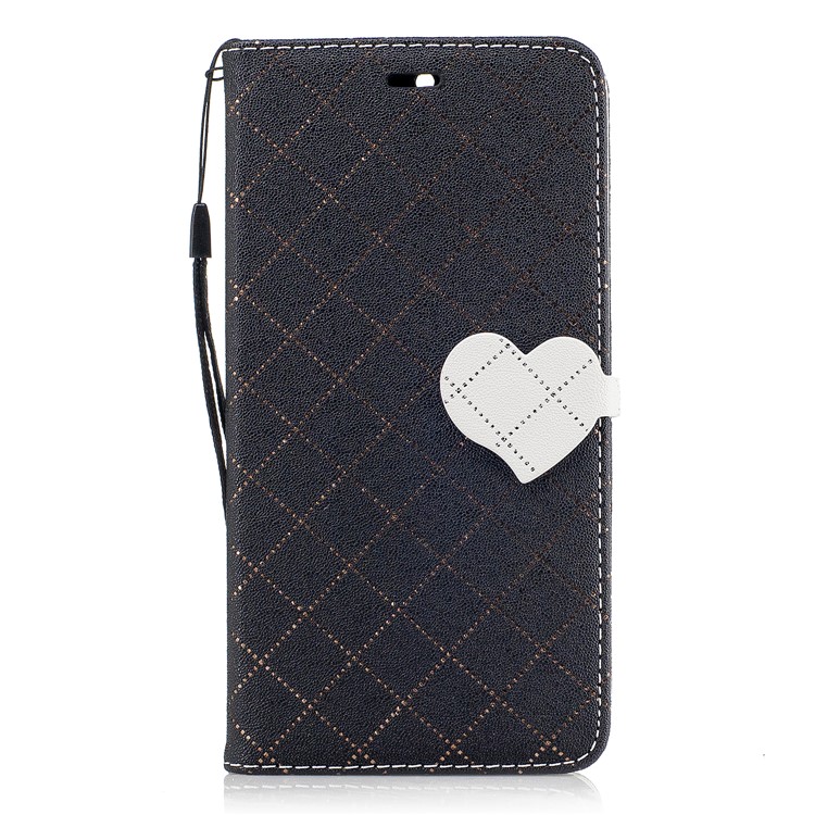 Love Heart Two-tone Leather Wallet Stand Cover with Lanyard for Nokia 6 - Black-2