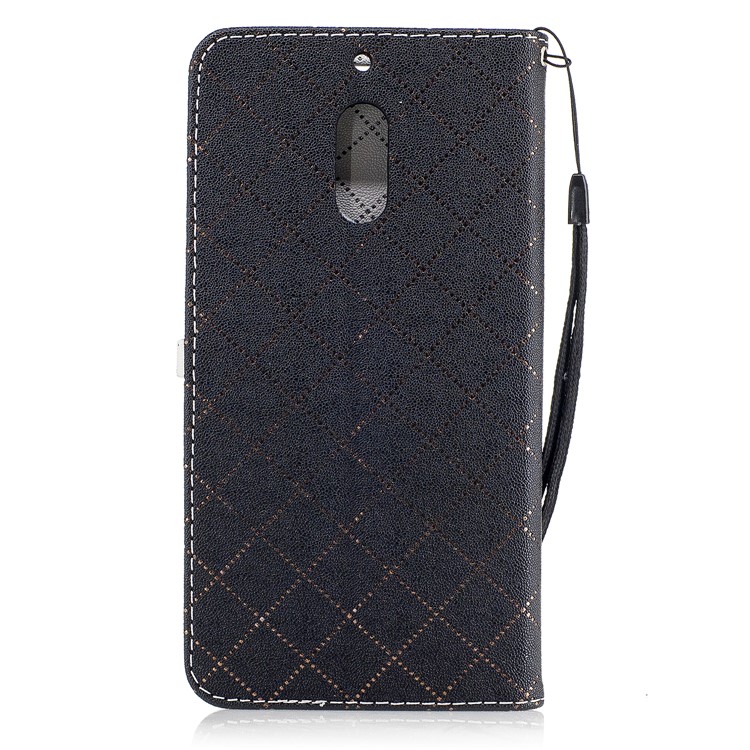 Love Heart Two-tone Leather Wallet Stand Cover with Lanyard for Nokia 6 - Black-3