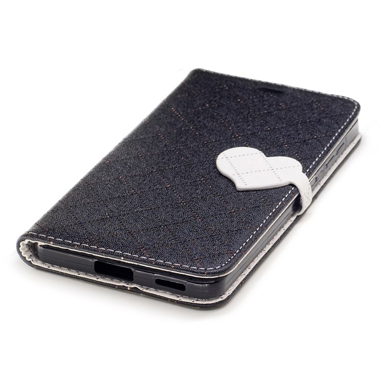 Love Heart Two-tone Leather Wallet Stand Cover with Lanyard for Nokia 6 - Black-6