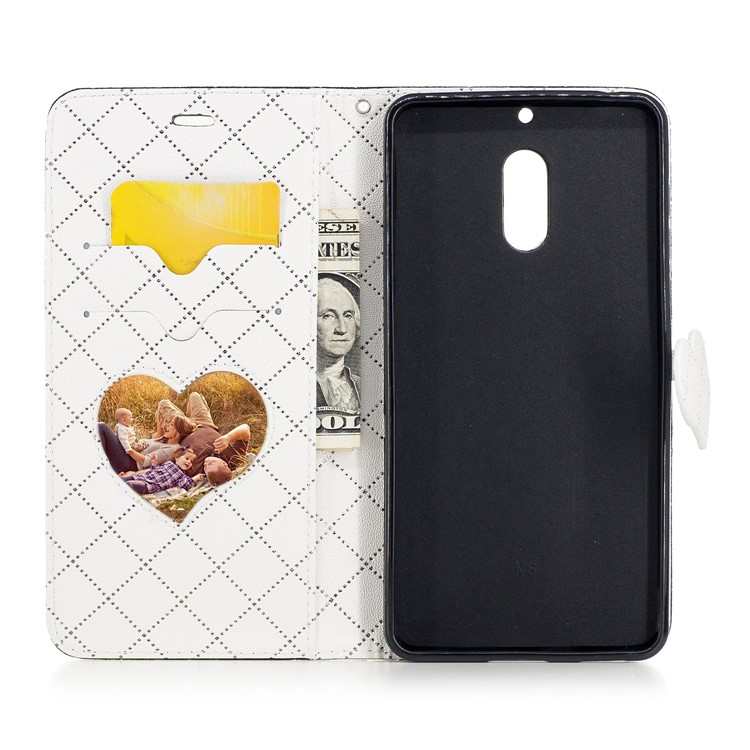 Love Heart Two-tone Leather Wallet Stand Cover with Lanyard for Nokia 6 - Black-8