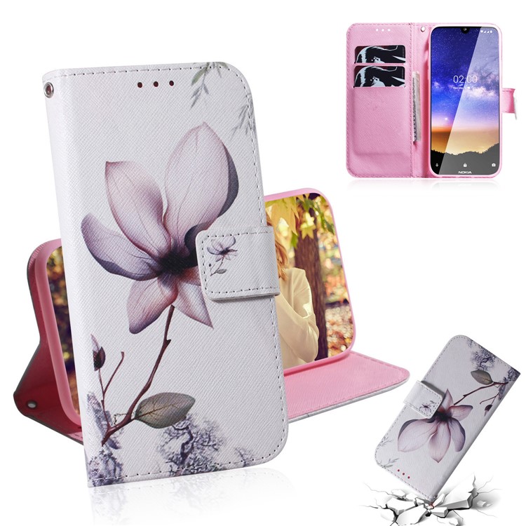 Printing Skin PU Leather Stand Wallet Protector Phone Case Shell for Nokia 2.2 - Flower-1