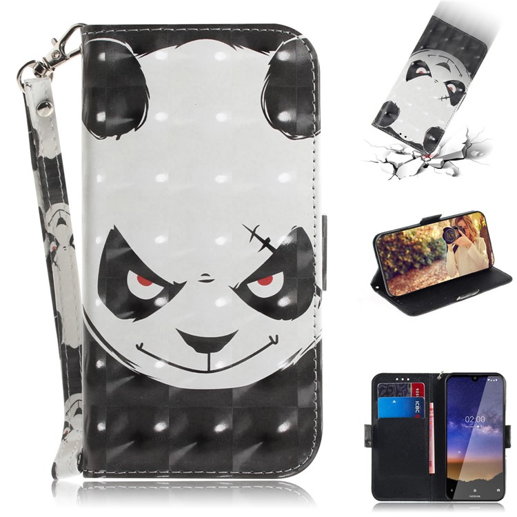 Light Spot Decor Pattern Printing Wallet Stand Flip Leather Phone Casing with Strap for Nokia 2.2 - Fierce Panda-1