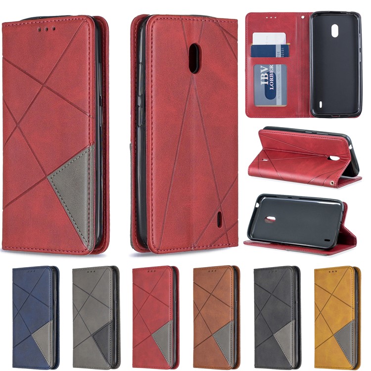 Case de Titular de Tarjeta de Cuero de Patrón Geométrico Para Nokia 2.2 - Negro