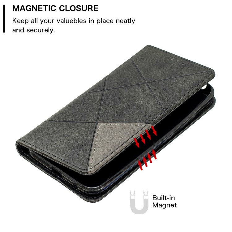 Case de Titular de Tarjeta de Cuero de Patrón Geométrico Para Nokia 2.2 - Negro