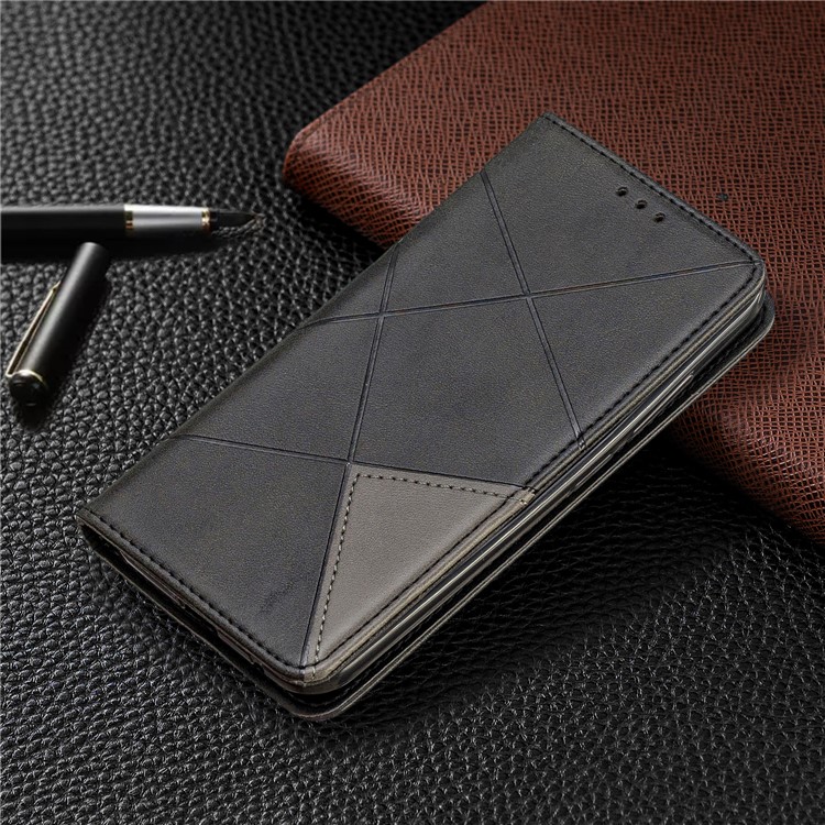 Case de Titular de Tarjeta de Cuero de Patrón Geométrico Para Nokia 2.2 - Negro