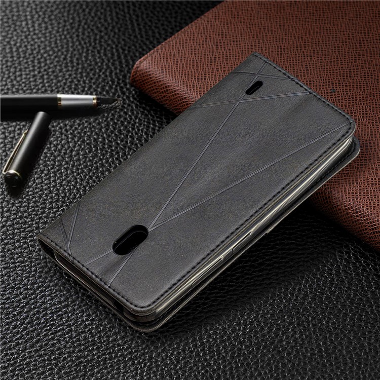 Case de Titular de Tarjeta de Cuero de Patrón Geométrico Para Nokia 2.2 - Negro