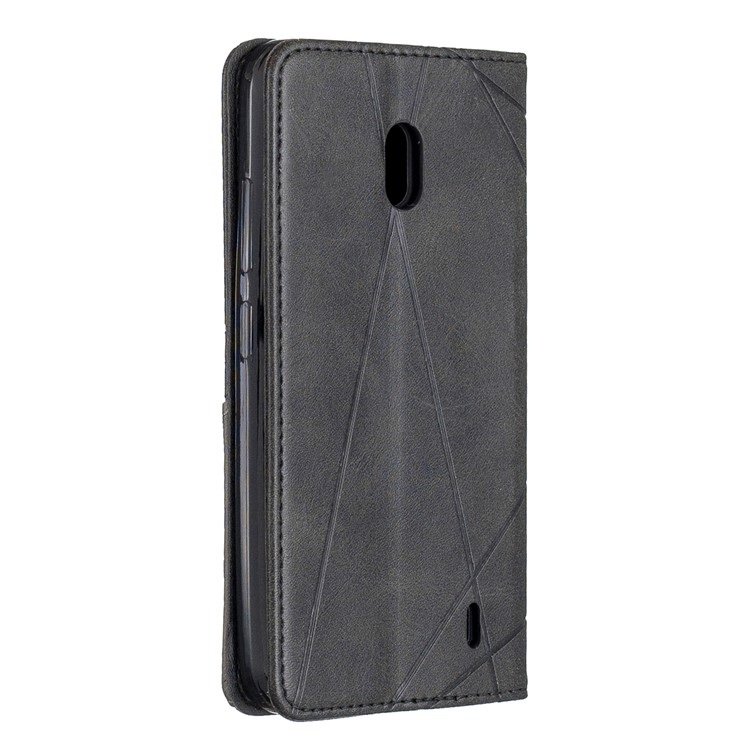 Case de Titular de Tarjeta de Cuero de Patrón Geométrico Para Nokia 2.2 - Negro