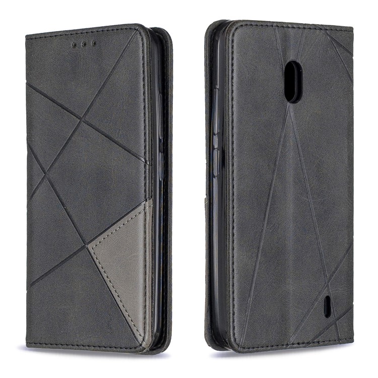 Case de Titular de Tarjeta de Cuero de Patrón Geométrico Para Nokia 2.2 - Negro