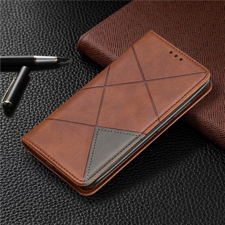 Estojo De Titular De Cartão De Padrão Geométrico De Couro Para Nokia 2.2 - Café-5